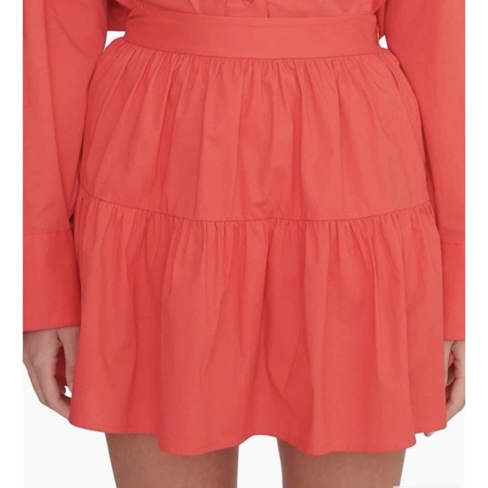 Staud Women Size 4 Mini Side Zip Tiered Sea Mini Skirt Hibiscus Resort Wear